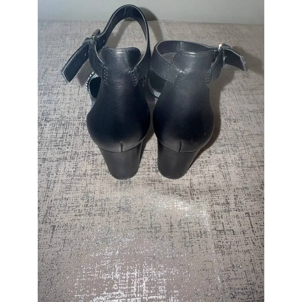 Nine West Black White Slingback Heels Open Toe Patterned Pumps